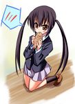  bad_id bad_pixiv_id black_hair blush brown_eyes eating food k-on! kurou_(quadruple_zero) long_hair nakano_azusa school_uniform solo taiyaki tears twintails wagashi 