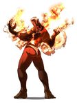  back falcoon fire flame from_behind fundoshi japanese_clothes male_focus red_skin simple_background solo street_fighter street_fighter_iii_(series) urien white_hair 