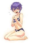  barefoot blush bra embarrassed feet lingerie mhr open_mouth panties persona persona_4 purple_hair shirogane_naoto short_hair solo surprised underwear 