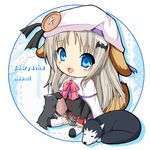  animal_ears belka blue_eyes cape dog dog_ears fang hat little_busters! long_hair mogupuchi noumi_kudryavka school_uniform silver_hair strelka thighhighs 