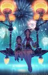  aerial_fireworks animal_ears arm_around_shoulder artist_name bangs bare_legs bomb_(final_fantasy) cat_ears chain company_name copyright_name dated final_fantasy final_fantasy_xiv fireworks foot_dangle hand_on_another's_shoulder hands_on_lap height_difference japanese_clothes kimono knees_together_feet_apart lalafell legs_together long_sleeves looking_at_viewer masao matching_outfit miqo'te multiple_girls night night_sky obi obijime official_art open_mouth petite print_kimono sandals sash short_hair short_kimono side-by-side sitting sky smile twintails watermark wide_sleeves yukata 