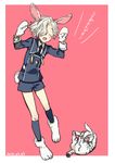  animal_ears bunny_ears bunny_tail closed_eyes dated gloves gokotai gokotai's_tigers hair_over_one_eye long_sleeves male_focus military military_uniform necktie open_mouth paw_gloves paws pink_background shorts simple_background solo sumeragi_kohaku tail tiger tiger_cub touken_ranbu uniform white_tiger 