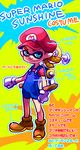  blue_eyes brown_hair character_profile commentary_request cosplay domino_mask english f.l.u.d.d. gloves hat inkling mario mario_(cosplay) mario_(series) mask monster_boy nintendo official_art overalls pointy_ears ponytail splatoon_(series) splatoon_1 super_mario_bros. super_mario_sunshine tentacle_hair translation_request white_gloves 