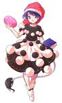  alphes_(style) blue_eyes blue_hair book dairi doremy_sweet dream_soul full_body hat holding looking_at_viewer nightcap open_mouth parody shirt short_sleeves skirt smile solo standing style_parody tail tapir_tail touhou transparent_background 