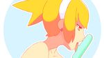  1girl animated animated_gif bare_shoulders blonde_hair earrings hairband half-closed_eyes jewelry licking popsicle saltyicecream sexually_suggestive simple_background solo tongue tongue_out upper_body yellow_eyes 