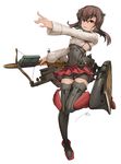  ankle_boots bike_shorts boots bow_(weapon) brown_eyes brown_hair crossbow headband headgear kantai_collection looking_at_viewer revision short_hair skirt solo taihou_(kantai_collection) thighhighs weapon zola_chen 