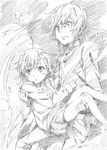  1girl accelerator ahoge carrying choker delf dress greyscale highres last_order monochrome official_style princess_carry short_hair sketch to_aru_majutsu_no_index 