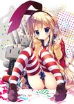  backpack bag black_panties blonde_hair blue_eyes blush child_drawing crayon hairband headphones kantai_collection lifebuoy loafers long_hair looking_at_viewer nanamomo_rio panties pantyshot pantyshot_(sitting) papers randoseru rensouhou-chan shimakaze_(kantai_collection) shoes sitting skirt solo striped striped_legwear thighhighs underwear 