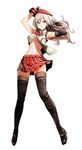  1girl alisa_ilinichina_amiella alternate_legwear arm_up armpits bare_shoulders beret blue_eyes boots breasts elbow_gloves female fingerless_gloves full_body gloves god_eater god_eater_2:_rage_burst hair_between_eyes hat legs long_hair looking_at_viewer midriff navel open_clothes open_shirt plaid plaid_skirt shirt silver_hair simple_background skirt sogabe_shuuji solo standing thigh_boots thighhighs underboob white_background zettai_ryouiki 