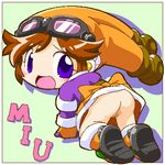  1girl all_fours artist_request ass blush brown_hair chibi female goggles goggles_on_head hat looking_back lowres miu_(panzer_bandit) no_panties open_mouth panzer_bandit purple_eyes pussy sggg solo surprised uncensored 
