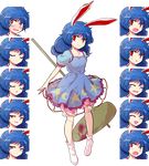 :d ^_^ alphes_(style) ambiguous_red_liquid animal_ears blue_hair blush bunny_ears closed_eyes crescent crying crying_with_eyes_open dairi dress ear_clip expressions full_body kine long_hair looking_at_viewer mallet multi-tied_hair multiple_views open_mouth parody red_eyes seiran_(touhou) smile smug socks stain star style_parody surprised tachi-e tears touhou transparent_background twintails weapon 