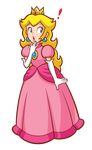  1girl blonde_hair blue_eyes earrings elbow_gloves gloves jewelry lips official_art open_mouth princess_peach simple_background solo super_mario_bros. super_princess_peach 