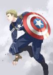  blonde_hair captain_america fingerless_gloves gloves male_focus marvel shield solo steve_rogers superhero yukko93 