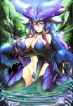  baron_nashor blush breasts cleavage embarrassed genderswap genderswap_(mtf) highres huge_breasts league_of_legends navel personification purple_hair revealing_clothes solo tentacle_hair torahime_(roland00) 