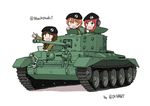  anyan_(jooho) caterpillar_tracks cromwell_(tank) ground_vehicle headphones headset hoshizora_rin love_live! love_live!_school_idol_project military military_uniform military_vehicle motor_vehicle multiple_girls nishikino_maki open_mouth short_hair tank uniform weapon 