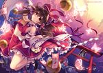  ascot bow brown_hair commentary_request detached_sleeves hair_bow hair_tubes hakurei_reimu japanese_clothes long_hair masaru.jp miko open_mouth solo torii touhou 