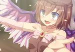  animal_ears bare_shoulders blush breasts fang hat mystia_lorelei no_nose outstretched_arms pink_hair short_hair small_breasts smile solo touhou umarutsufuri wings 