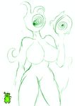  2015 anthro big_breasts breasts cleavage clothed clothing female glowing green_skin huge_breasts not_furry nuclear_throne nude palace_guardian_(nuclear_throne) simple_background solo thick_thighs throne_butt uwotinfokm8 video_games white_background 