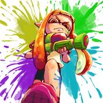  ammonio domino_mask inkling mask orange_eyes orange_hair pointy_ears solo splatoon_(series) splatoon_1 splattershot_(splatoon) super_soaker tentacle_hair 