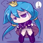  1girl 7th_dragon 7th_dragon_(series) artist_request blue_hair blush chibi crown female long_hair low_twintails lowres momomeno_(7th_dragon) no_panties purple_eyes pussy sggg solo twintails uncensored 