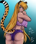  animal_humanoid anthro big_breasts blonde_hair blue_eyes breasts butt cat cat_humanoid clothing feline female hair huge_breasts human humanoid long_hair mammal michelle_(yosh) sageofotherworlds solo spots yosh!_comics 