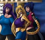  amber_eyes animal_humanoid anthro big_breasts black_stripes blonde_hair blue_(yosh) blue_eyes blue_hair breasts brown_eyes cat cat_humanoid cheetah clothed clothing feline female fur group hair huge_breasts human humanoid kate_summers long_hair looking_at_viewer mammal mihari open_mouth orange_fur purple_hair sageofotherworlds smile spots stripes white_fur yellow_fur yosh!_comics 