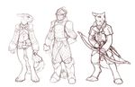  2013 anthro armor arrow borelian bow claws clothed clothing digitigrade female group human male mammal melee_weapon simple_background sketch snowskau sword weapon white_background 