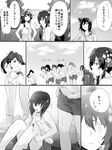  6+girls ahoge akagi_(kantai_collection) alternate_costume asakawa_(outeq) bruise closed_eyes collarbone comic commentary_request faceless faceless_female flower greyscale gym_shorts hair_flower hair_ornament headgear hiryuu_(kantai_collection) houshou_(kantai_collection) injury kaga_(kantai_collection) kantai_collection kneehighs kongou_(kantai_collection) long_hair monochrome multiple_girls ponytail running short_hair shorts shoukaku_(kantai_collection) souryuu_(kantai_collection) sweat taihou_(kantai_collection) tank_top translated twintails whistle yamashiro_(kantai_collection) yamato_(kantai_collection) zuikaku_(kantai_collection) 