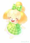  alternative_clothing animal_crossing blonde_hair canine cute dog eyes_closed fur hair isabelle_(animal_crossing) kemono kiichi mammal nintendo open_mouth solo video_games yellow_fur 