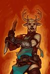  2013 anthro antlers armor belt cervine clothed clothing deer digital_media_(artwork) horn looking_at_viewer male mammal melee_weapon open_mouth simple_background snowskau solo standing sword teeth weapon 