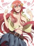  absurdres belt blush bouncing_breasts breasts copyright_name cover dvd_cover embarrassed fang full-face_blush hair_censor hair_ornament hair_over_breasts hairclip highres huge_breasts lamia long_hair miia_(monster_musume) monster_girl monster_musume_no_iru_nichijou navel no_bra official_art open_clothes open_shirt pointy_ears red_hair scales shirt skirt slit_pupils solo tail_censor very_long_hair wardrobe_malfunction yellow_eyes 