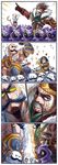  blue_skin braum_(league_of_legends) comic commentary_request draven facial_hair gloves gooster highres horn league_of_legends long_hair minion_(league_of_legends) multiple_boys multiple_girls mustache pointy_ears ponytail poro_(league_of_legends) sivir soraka staff tattoo translation_request very_long_hair weapon white_hair yellow_eyes 