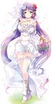  absurdly_long_hair breasts deeple dress elbow_gloves gloves large_breasts long_hair looking_at_viewer love_live! love_live!_school_idol_festival love_live!_school_idol_project protected_link purple_hair smile solo thighhighs toujou_nozomi twintails very_long_hair wedding_dress 