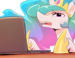  2015 annoyed computer crown equine female feral friendship_is_magic hair horn laptop mammal multicolored_hair my_little_pony open_mouth princess_celestia_(mlp) reaction_image solo sunibee unicorn 