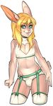  2015 alpha_channel blonde_hair bulge clothed clothing cream_fur crossdressing digital_media_(artwork) fur girly green_eyes hair lagomorph laini legwear long_hair male mammal midriff navel open_mouth panties rabbit simple_background solo standing stockings suspenders three-quarter_portrait transparent_background underwear xenthyl 