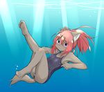  brown_fur canine clothing dog female fur hair kemono mammal ponytail purple_eyes red_hair sea solo swimsuit water ぺるり 