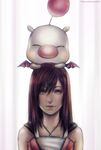  final_fantasy gradient gradient_background head_rest kairi kingdom_hearts looking_at_viewer maribel_m. moogle red_hair short_hair smile striped_background 