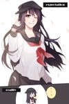  2girls akatsuki_(kantai_collection) anchor_symbol black_hair closed_mouth dual_persona english hands_on_own_chest hat ichininmae_no_lady imagining kantai_collection meron multiple_girls older one_eye_closed petals remodel_(kantai_collection) smile spoken_ellipsis 
