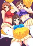  bad_id bad_twitter_id blush brown_eyes brown_hair cheerleader eyebrows feet green_eyes highres houjou_karen idolmaster idolmaster_cinderella_girls imacchi kamiya_nao long_hair midriff multiple_girls navel no_shoes open_mouth pom_poms red_eyes shibuya_rin socks thighhighs toes triad_primus 