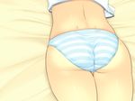  1girl ass back bed close-up from_behind head_out_of_frame highres legs lying on_bed on_stomach panties pov pov_ass shiny shiny_skin solo striped striped_panties thighs underwear yoko_juusuke 