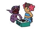  ambiguous_gender claws dark_skin disney duo female human lilo_and_stitch mammal neopolis nintendo open_mouth parody phoebe pok&eacute;mon record_player sableye sharp_teeth teeth video_games 