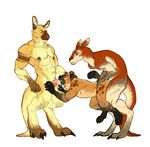  abs anthro balls biceps claws cum cum_in_mouth cum_inside erection feral group group_sex head_grab hyena kangaroo male male/male mammal marsupial muscles nipple_piercing nipples nude oral_penetration pecs penis piercing rustin sex size_difference threesome 