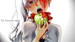  1girl animated animated_gif apple blood food fruit heart kuma_(bloodycolor) looking_at_viewer open_mouth purple_eyes rwby simple_background solo weiss_schnee white_hair 
