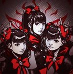  \m/ babymetal bangs fingerless_gloves gloves kikuchi_moa lips long_hair looking_at_viewer mizuno_yui multiple_girls nakamoto_suzuka ponytail portrait real_life robert_porter sailor_collar spot_color twintails 