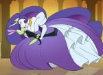  ballroom_gown breasts cleavage clothed clothing dancing eyeshadow friendship_is_magic gown hair kissing lizard makeup my_little_pony princess_celestia_(mlp) purple_hair rarilestia rarity_(mlp) reptile scalie toughset 