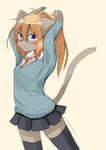  blonde_hair brown_fur cat clothing feline female fur hair kemono legwear mammal ponytail purple_eyes school_uniform schoolgirl stockings ぺるり 