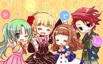  3girls ;d ^_^ beatrice blonde_hair blue_eyes brown_hair chibi closed_eyes company_connection confetti creator_connection dress fang flower green_eyes green_hair grin hair_bun hair_flower hair_ornament hairband higanbana_no_saku_yoru_ni higurashi_no_naku_koro_ni kusunoki_midori military military_uniform multiple_girls necktie one_eye_closed open_mouth philip_butler ponytail red_hair rose rose_guns_days sakurazawa_izumi smile sonozaki_mion umineko_no_naku_koro_ni uniform 