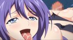  1boy 1girl ahegao animated animated_gif black_panties blue_eyes blush breasts censored clothes garter_belt garter_straps huge_breasts long_hair mankitsu_happening open_mouth panties panties_aside purple_hair saliva sex suzukawa_rei tears tongue tongue_out underwear 