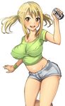  1girl blonde_hair breasts fairy_tail female hazukashi_goddamns large_breasts lucy_heartfilia simple_background soda solo 