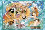  2girls 6+boys ass bikini brook butt_crack copyright_name cover cover_page cyborg everyone franky hat monkey_d_luffy multiple_boys multiple_girls nami_(one_piece) nico_robin octopus oda_eiichirou official_art one_piece reindeer roronoa_zoro sanji scar shaved_ice skeleton straw_hat swimsuit tony_tony_chopper usopp water weapon 